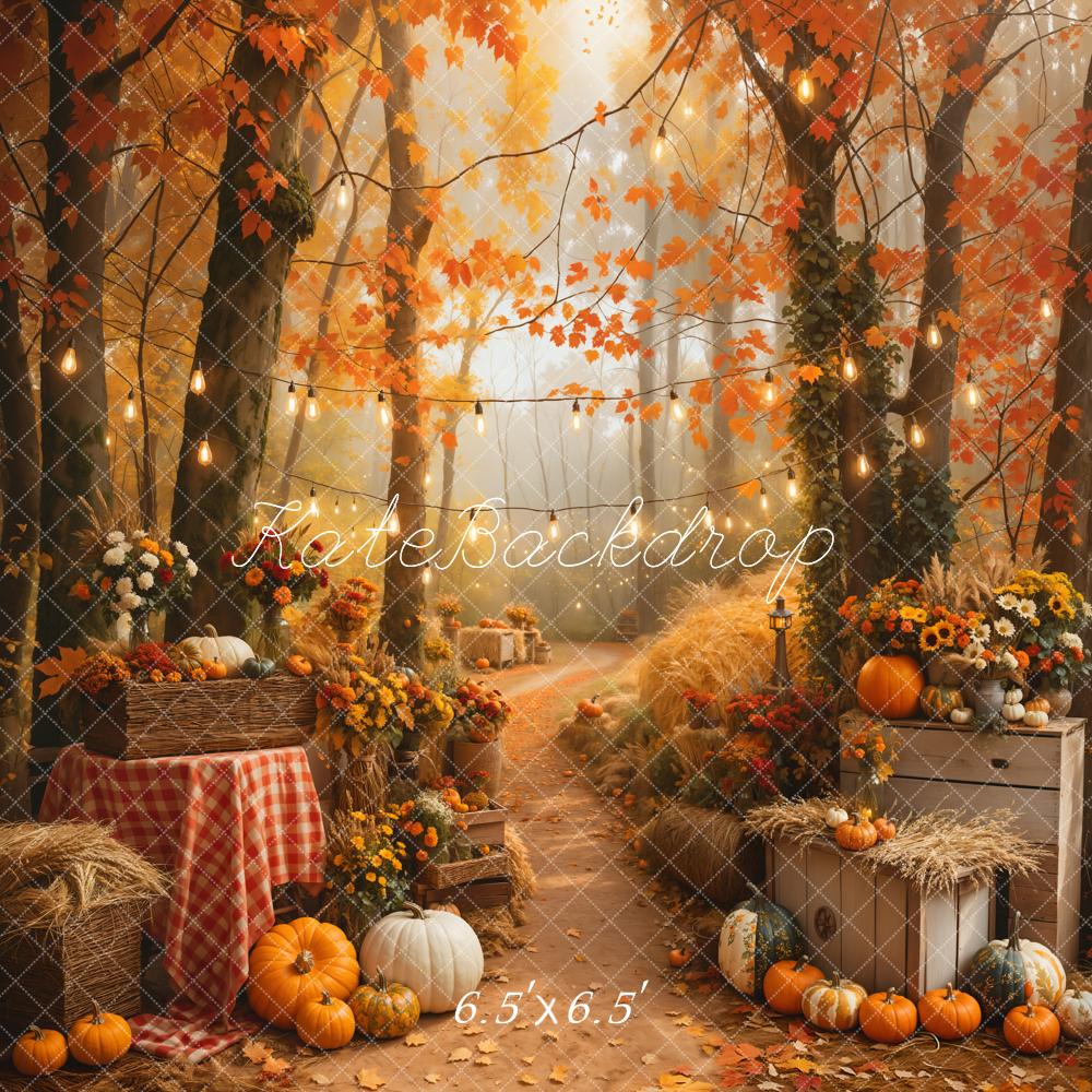 Kate Halloween Pumpkin Outdoor Maple Forest Path Backdrop Designed by Emetselch