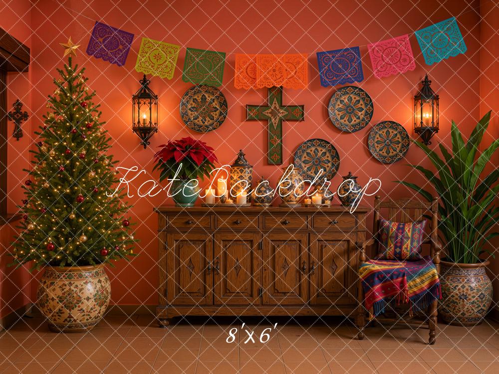 Kate Christmas Tree Mexican Navidad de Colores Papel Picado Cabinet Printed Backdrop Designed by Ashley Ward