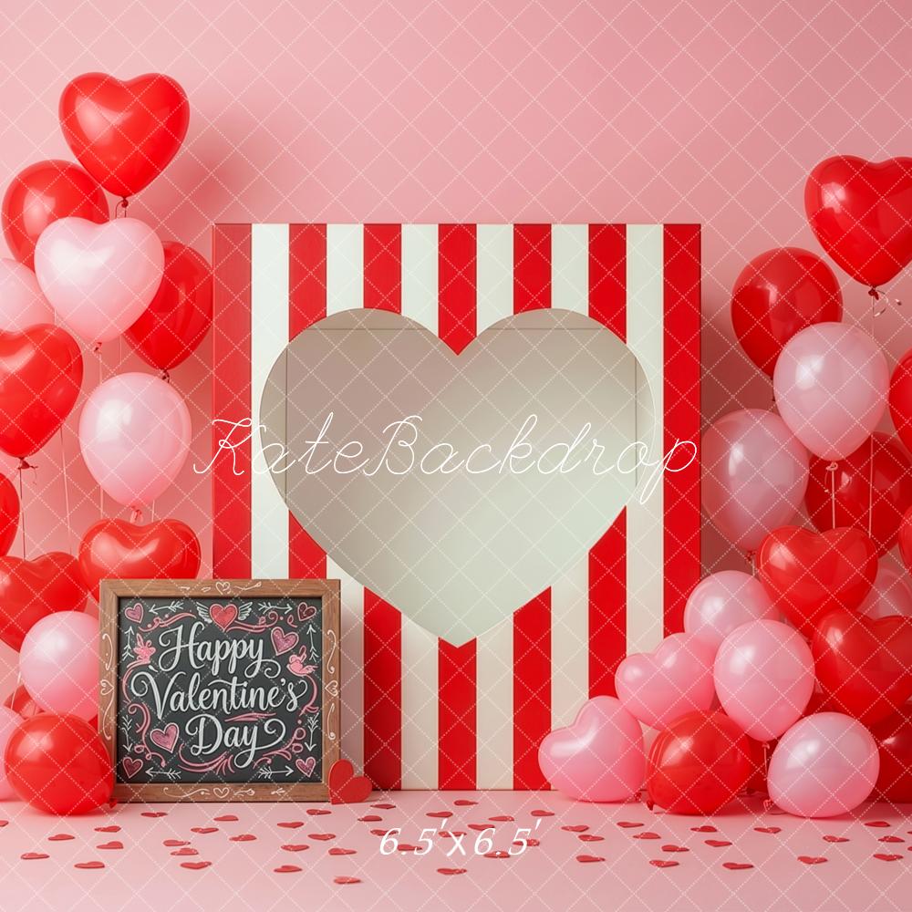 Kate Valentine's Day Heart Balloons Striped Booth Printed Backdrop Designed by Ashley Ward