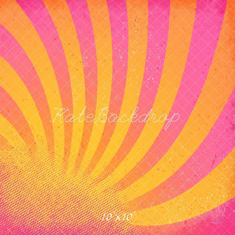 Kate Retro 70's Pink Orange Sunburst Printed Backdrop Designed by Angela Miller