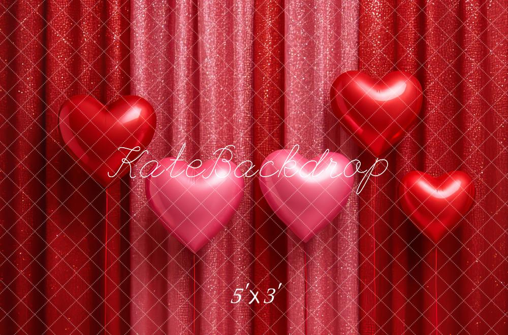 Kate Valentine's Day Red Glitter Curtains Heart Balloons Printed Backdrop Designed by Megan Leigh Photography