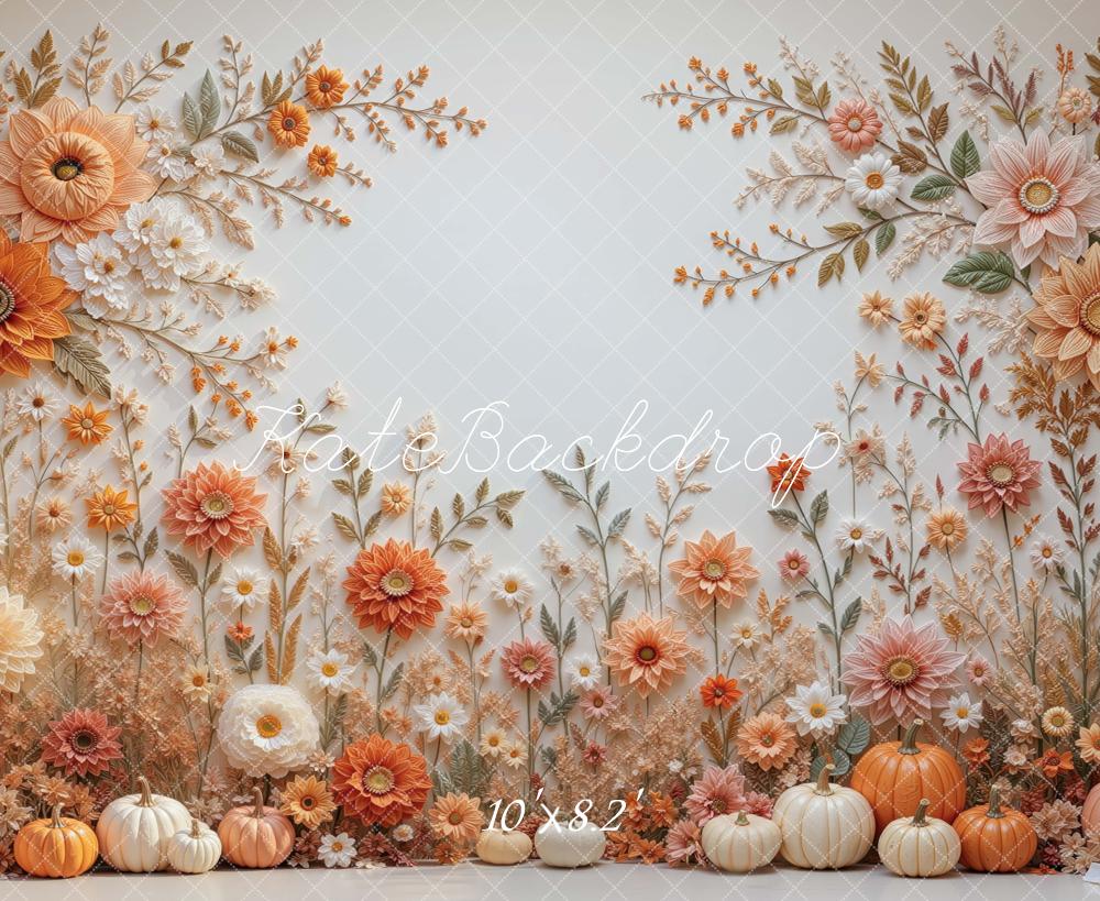 Kate Fall Pumpkin Flower Wall Orange Printed Backdrop Designed by Mini MakeBelieve