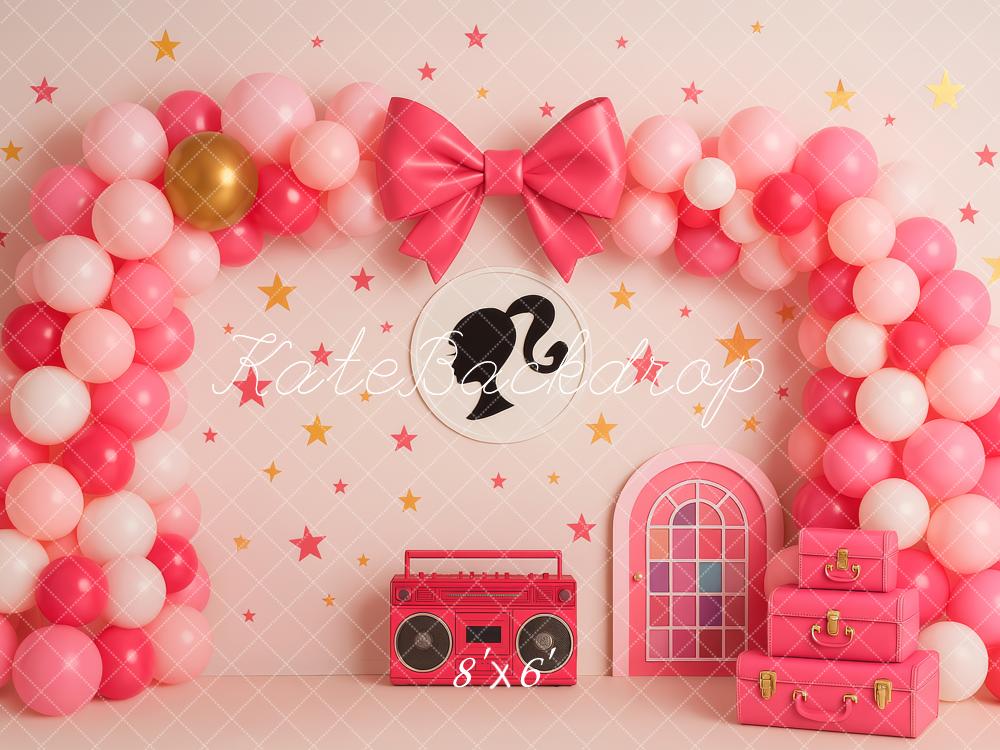 Kate Birthday Pink 80s Style Balloon Arch Backdrop Designed by Patty Roberts