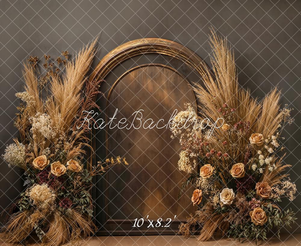 Kate Boho Flower Arch Pampas Grass Brown Backdrop Designed by Emetselch