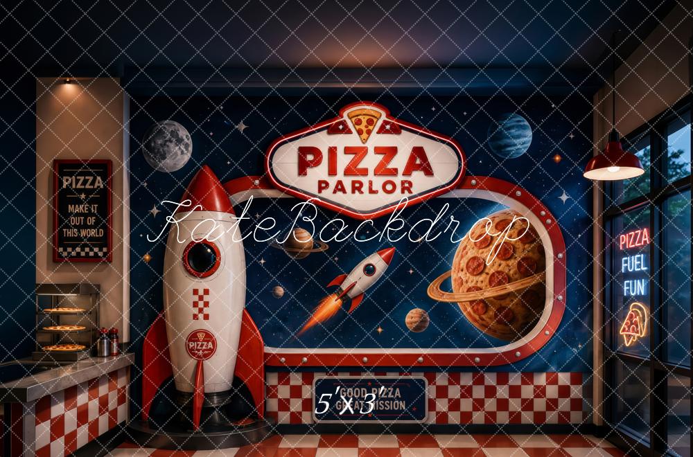 Kate Pizza Parlor Space Rocket Planets Printed Backdrop Designed by Megan Leigh Photography