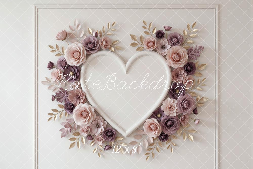 Kate Valentine's Day Heart Flower Arch Pink Purple Floral Printed Backdrop Designed by Mini MakeBelieve