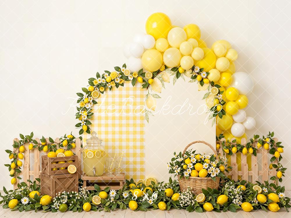 Kate Cake Smash Lemon Balloon Arch Crates and Basket Printed Backdrop Designed by Emetselch