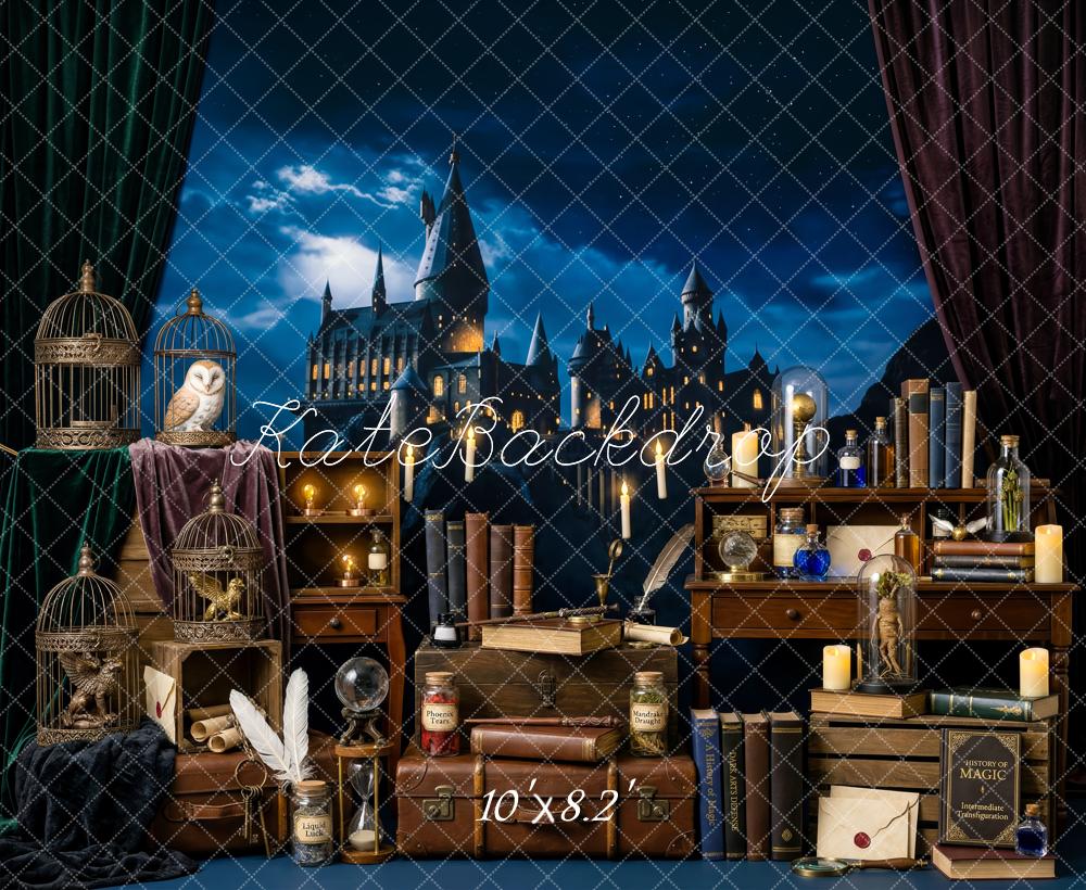 Kate Fantasy Wizard Castle Desk Owl Potion Books Night Printed Backdrop Designed by Patty Roberts