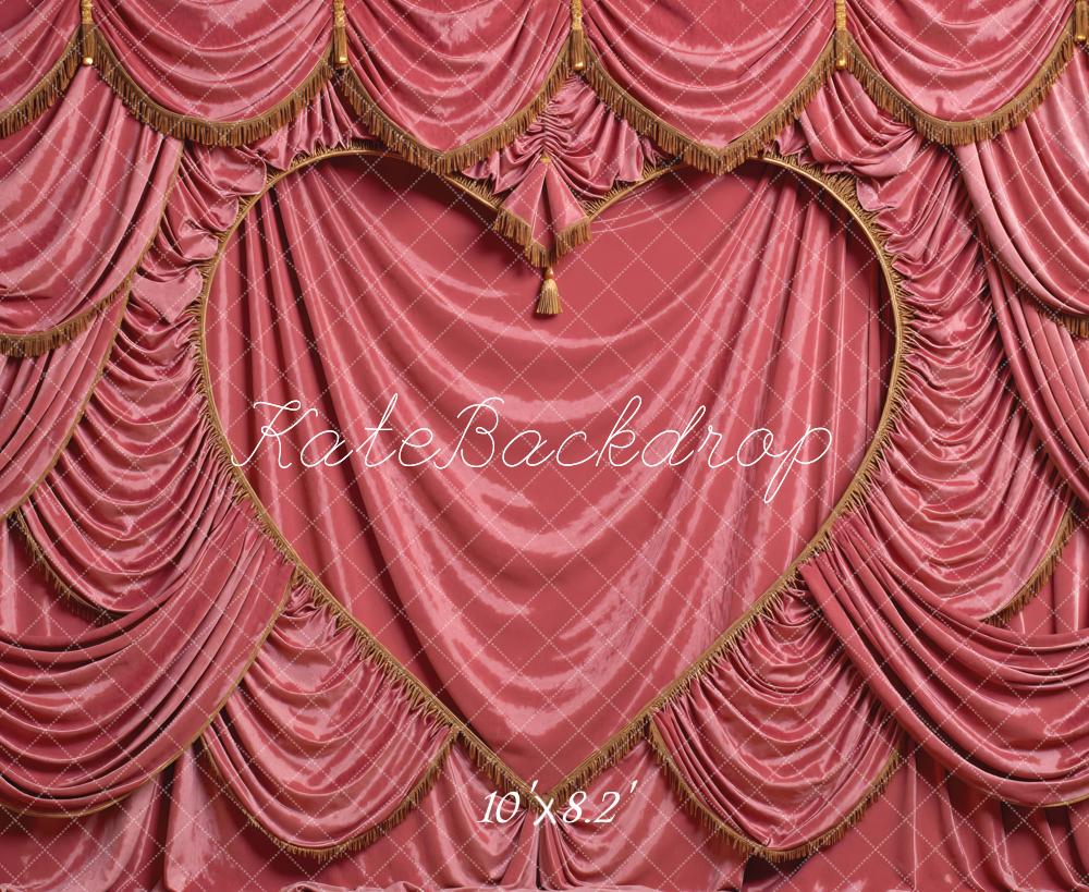 Kate Valentines Pink Heart Shaped Curtain Drapes Printed Backdrop Designed by Mini MakeBelieve