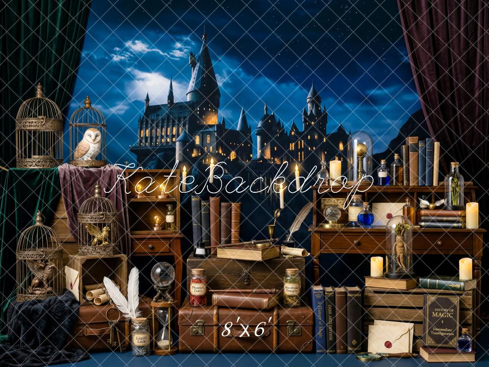 Kate Fantasy Wizard Castle Desk Owl Potion Books Night Printed Backdrop Designed by Patty Roberts