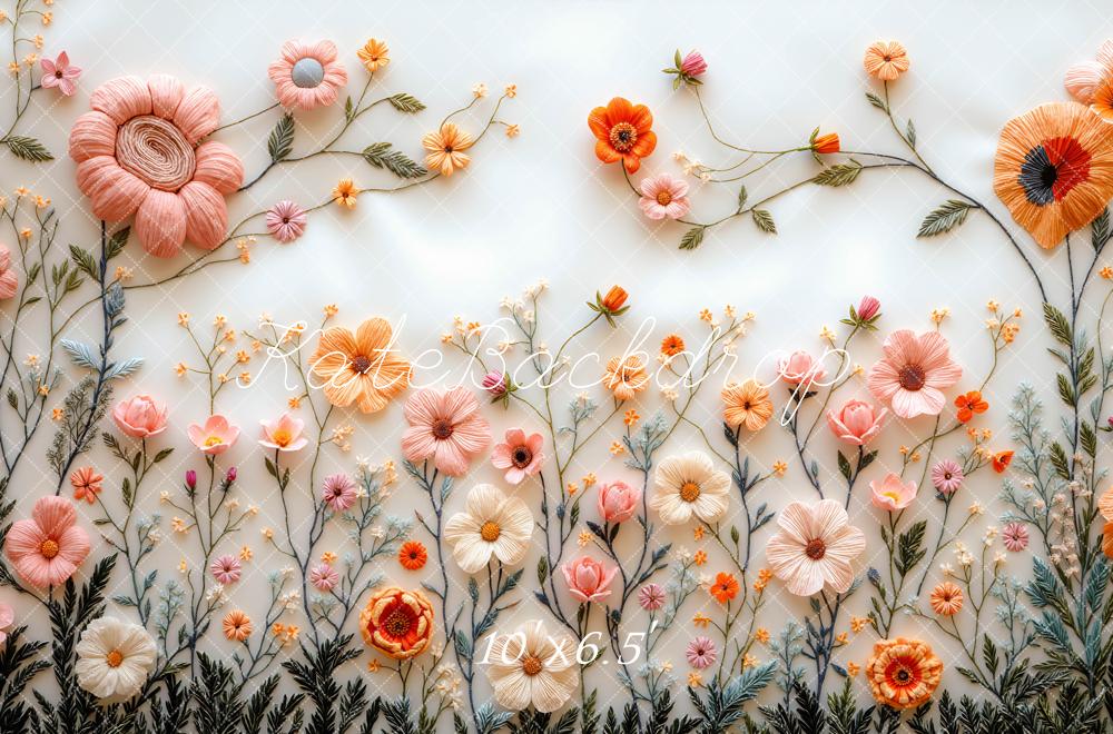 Kate Spring Pastel Embroidered Flower White Backdrop Designed by Mini MakeBelieve