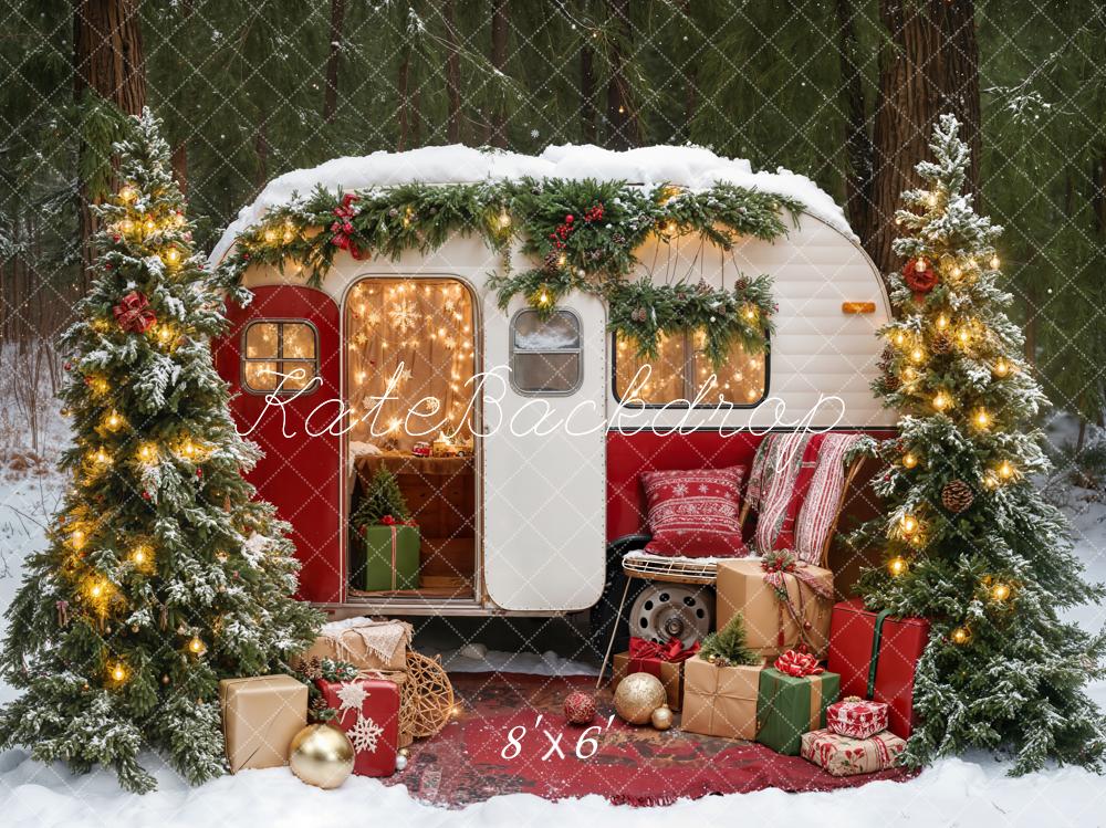 Regalos de Camper de Árbol de Navidad Fondo de Nieve del Bosque Designed by Emetselch