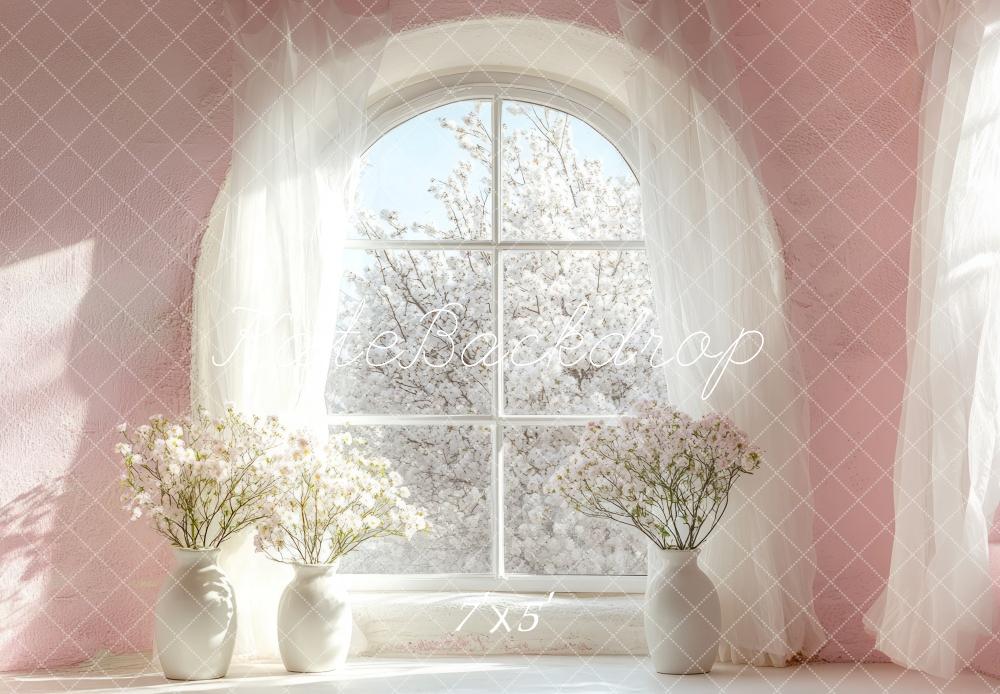 Kate Spring Window Pink Floral Backdrop Designed by Mini MakeBelieve