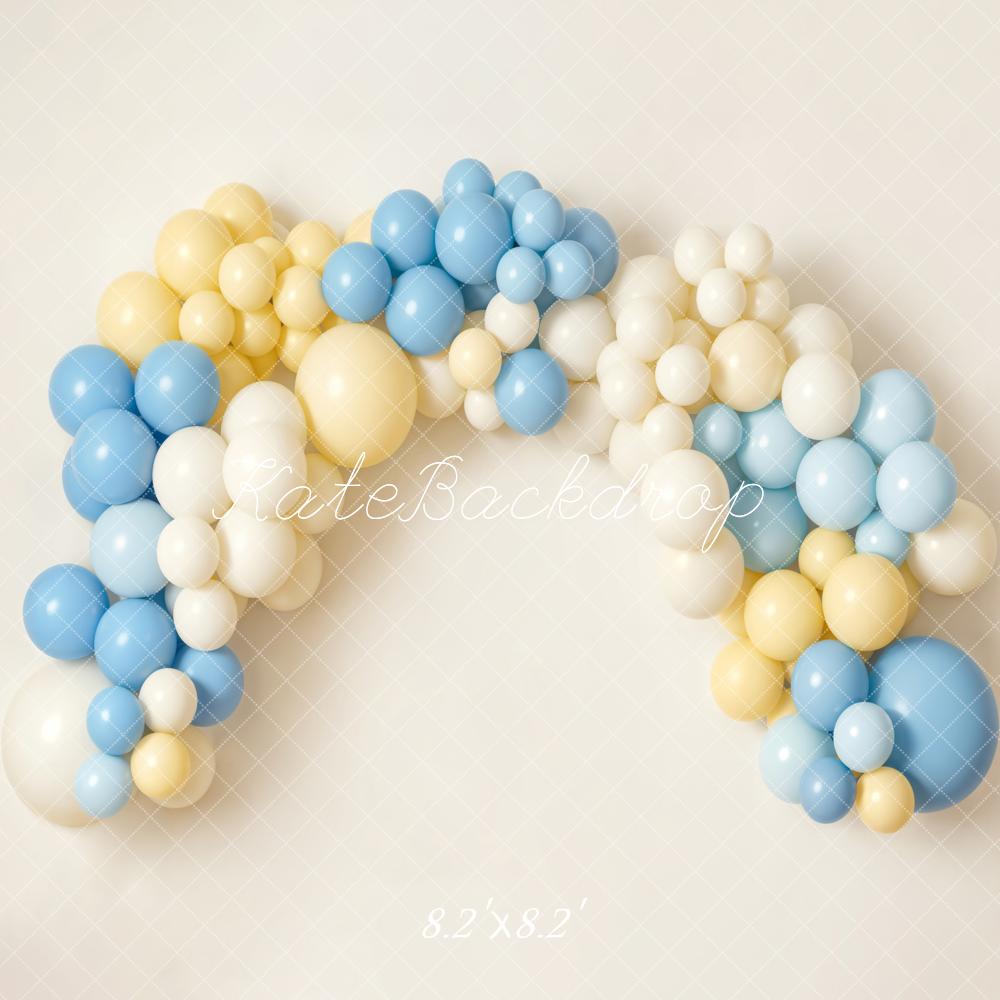 Kate Cake Smash Blue Yellow Cream Balloon Arch Printed Backdrop Designed by Emetselch