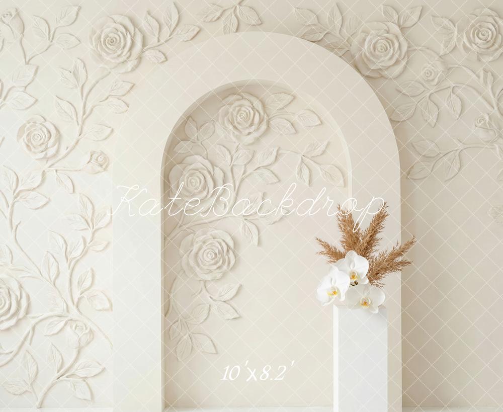 Kate Wedding Ivory Flower Arch Vintage Wall Printed Backdrop Designed by Patty Roberts