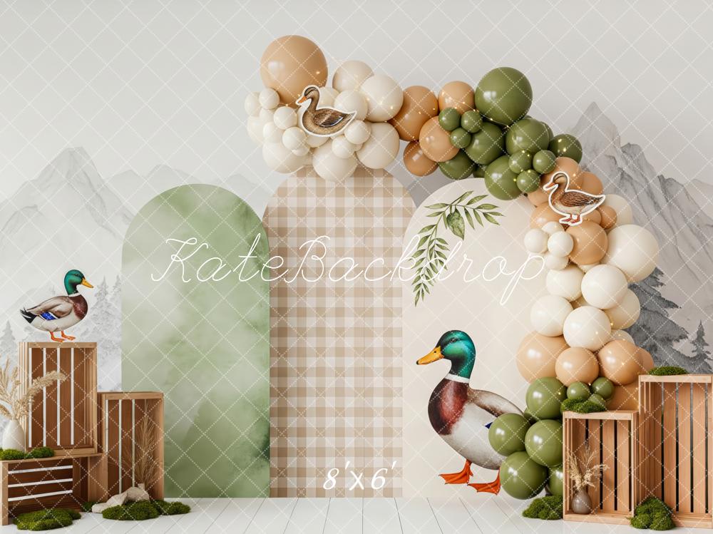 Kate Cake Smash Duck Balloon Arch Crate Mountain Printed Backdrop Printed Backdrop Designed by Patty Roberts