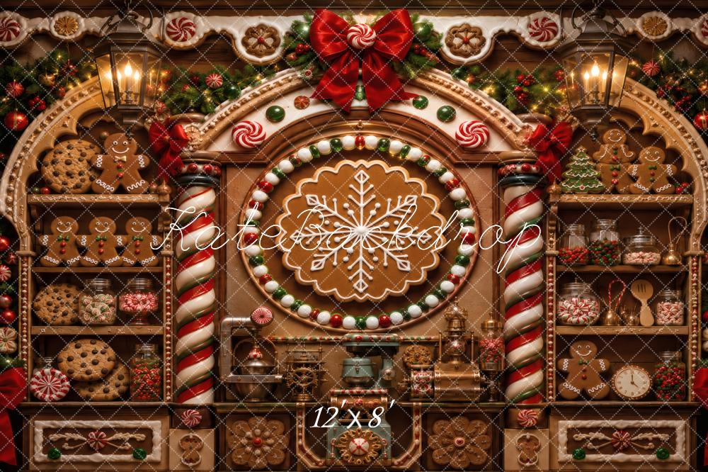 Kate Christmas Gingerbread Candy Cookie Wall Printed Backdrop Designed by Vertigo Productions