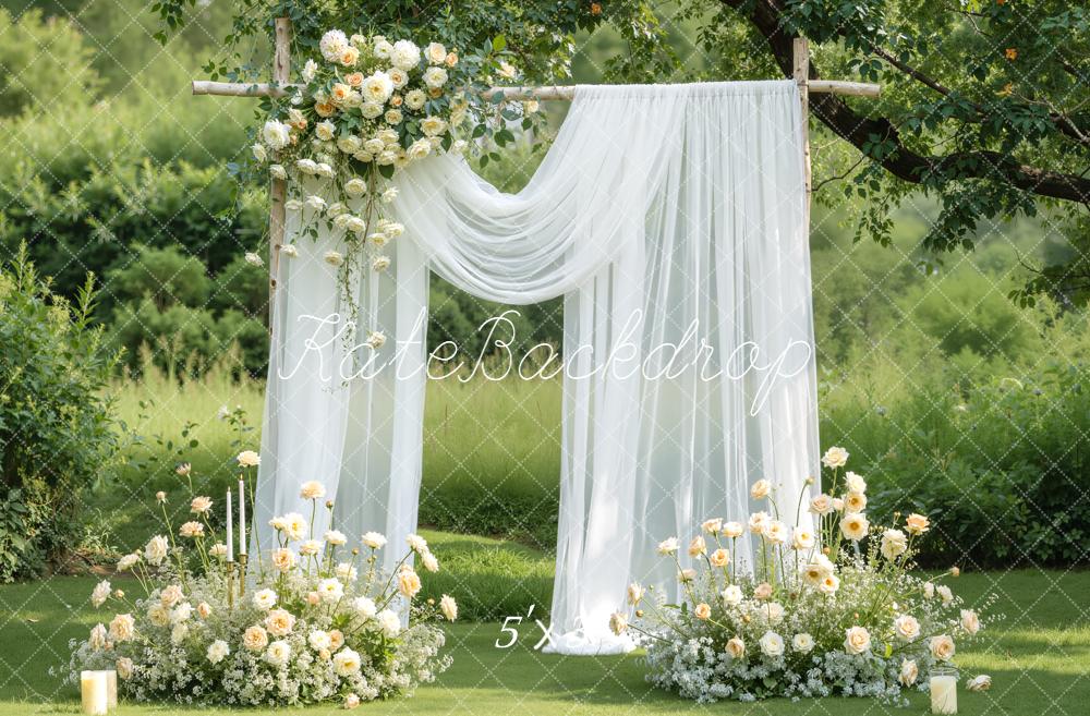 Kate Wedding Flower Arch White Curtain Backdrop Designed by Emetselch