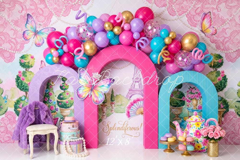 Kate Birthday Pink Sweets Butterflies Paris Balloon Arch Printed Backdrop Designed by Patty Roberts