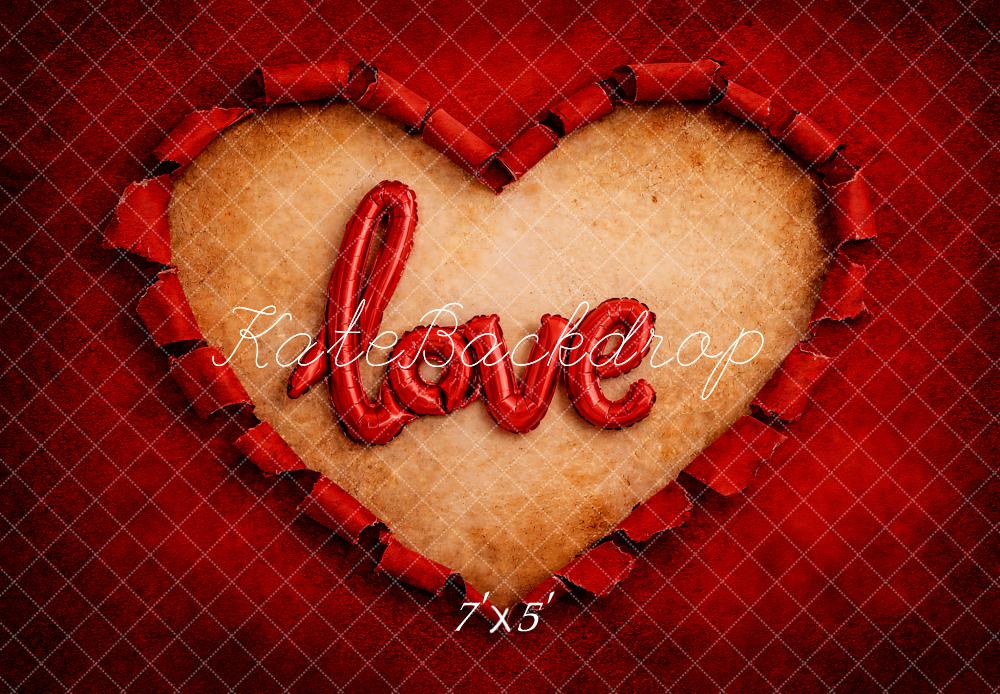 Kate Valentine's Day Red Torn Paper Heart Love Printed Backdrop Design