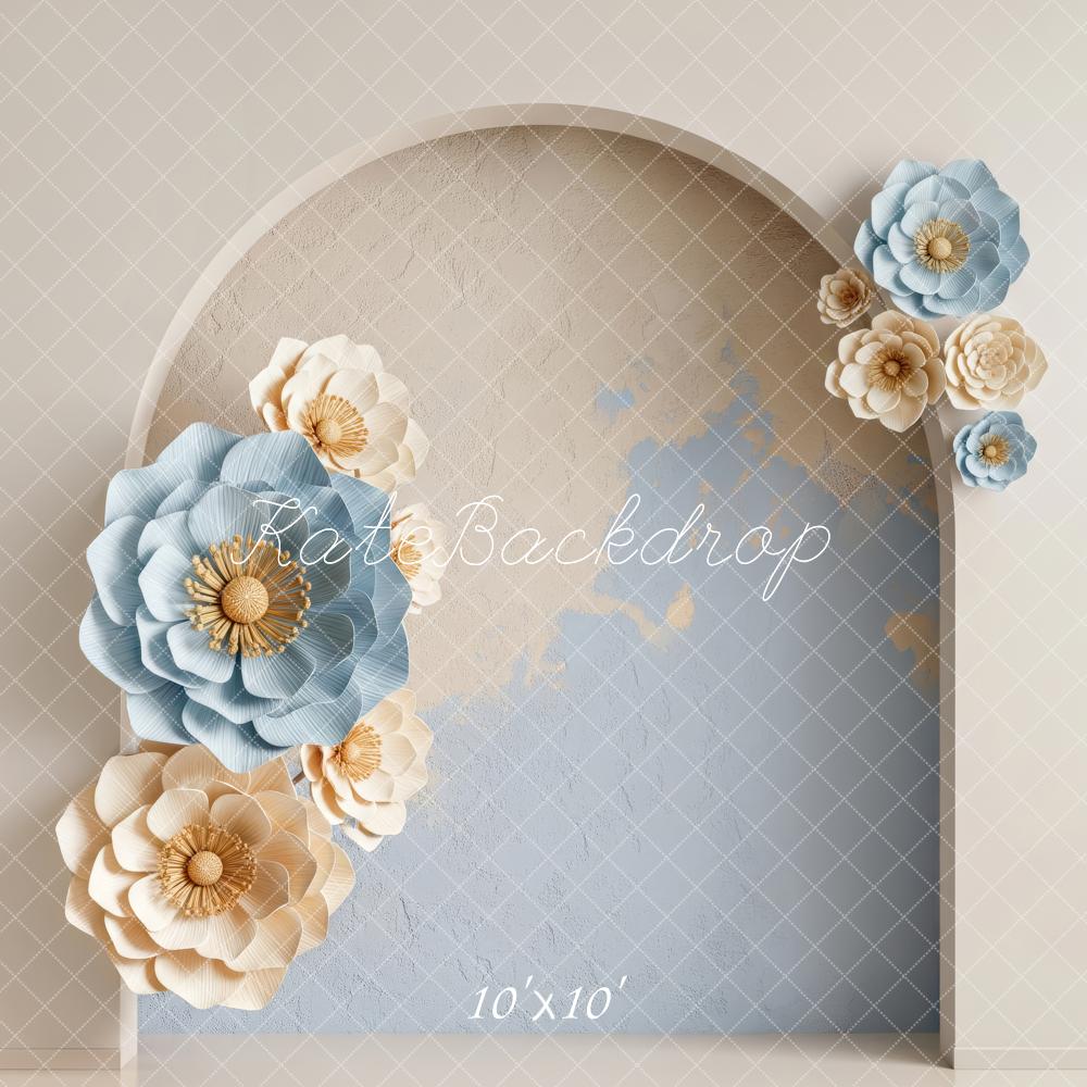 Kate Spring Blue and Beige Flower Arch Printed Backdrop Designed by Patty Roberts
