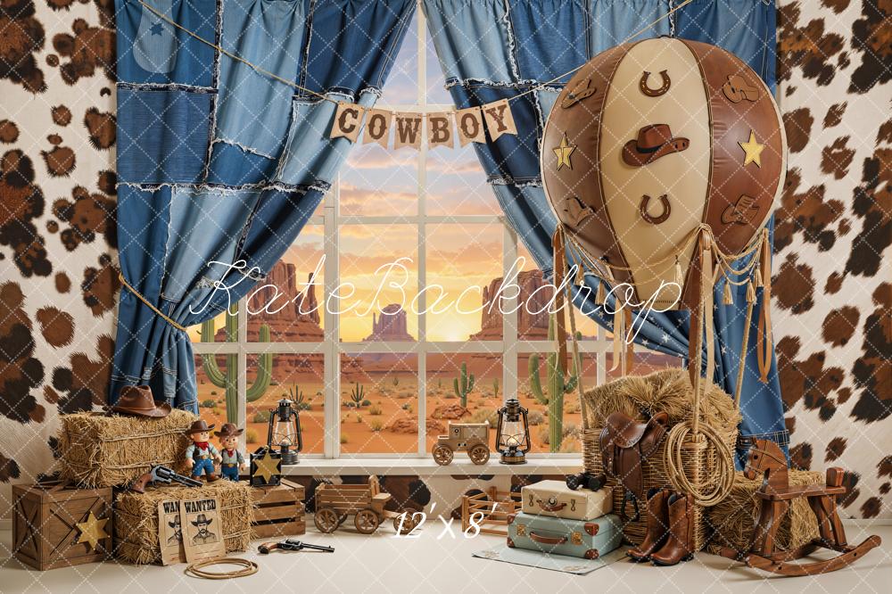 Kate Western Cowboy Hot Air Balloon Western Desert Scene Backdrop Designed by Emetselch