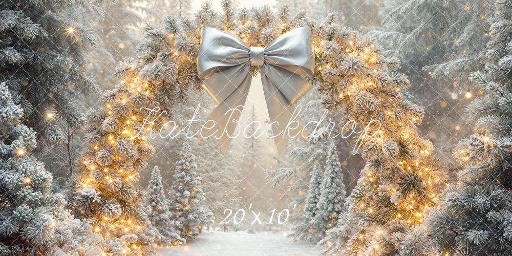 Kate Christmas Snowy Pine Arch Forest Bow Backdrop Designed by Emetselch