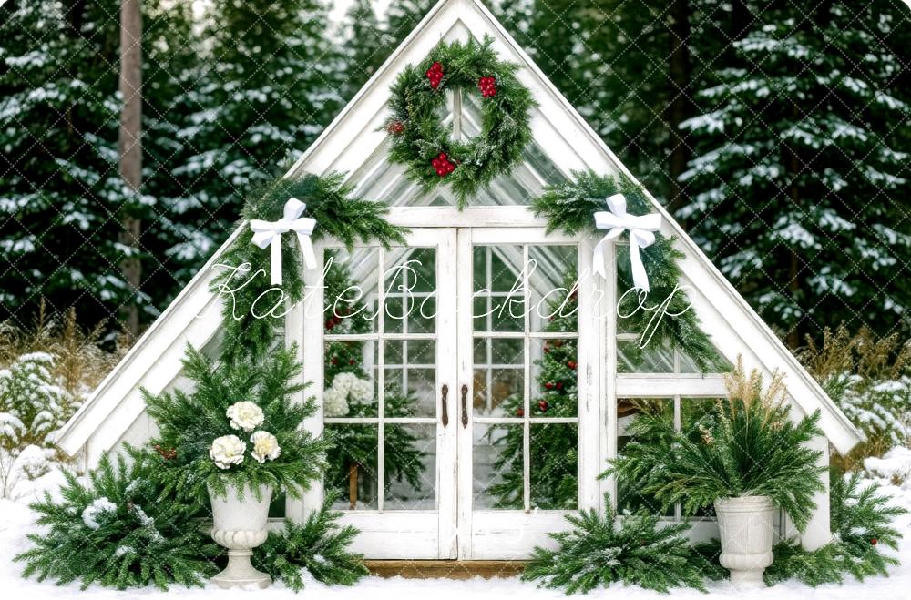Corona de Navidad Blanca Verde de Invernadero Fondo de Bosque Designed by Mini MakeBelieve