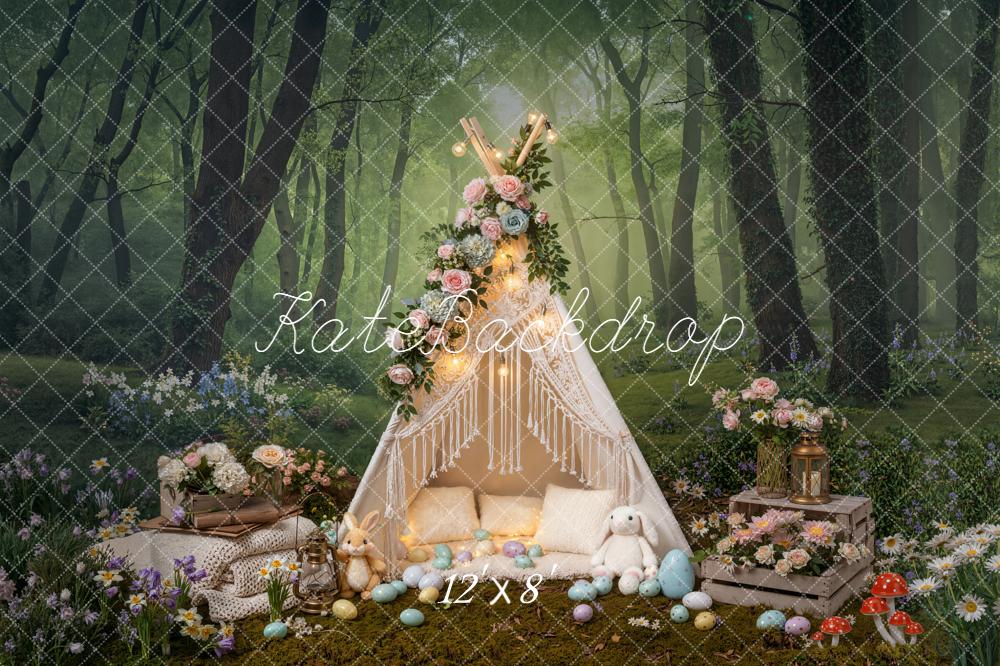 Kate Easter Forest Bunny Tent Flowers Mushrooms Backdrop Designed by Emetselch