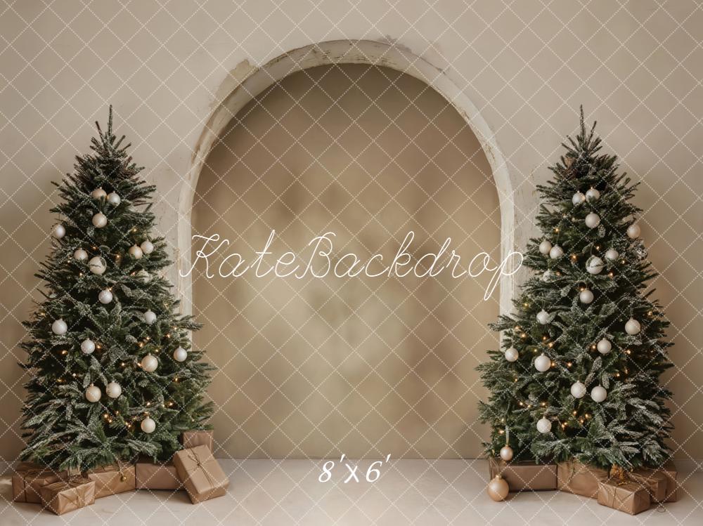 Kate Christmas Arched Wall Trees Beige Printed Backdrop Designed by Emetselch