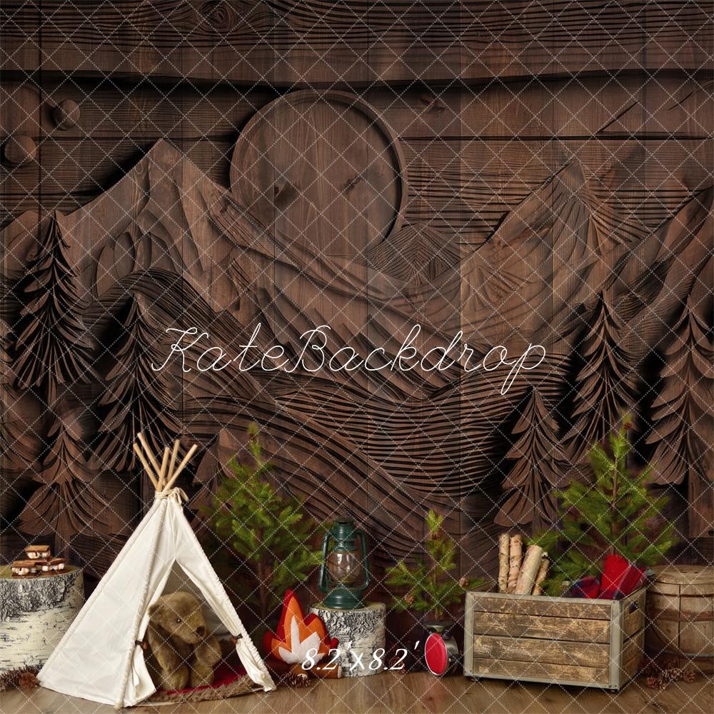 Kate Camping Forest Teepee Carved Wall Backdrop Designed by Mandy Ringe Photography