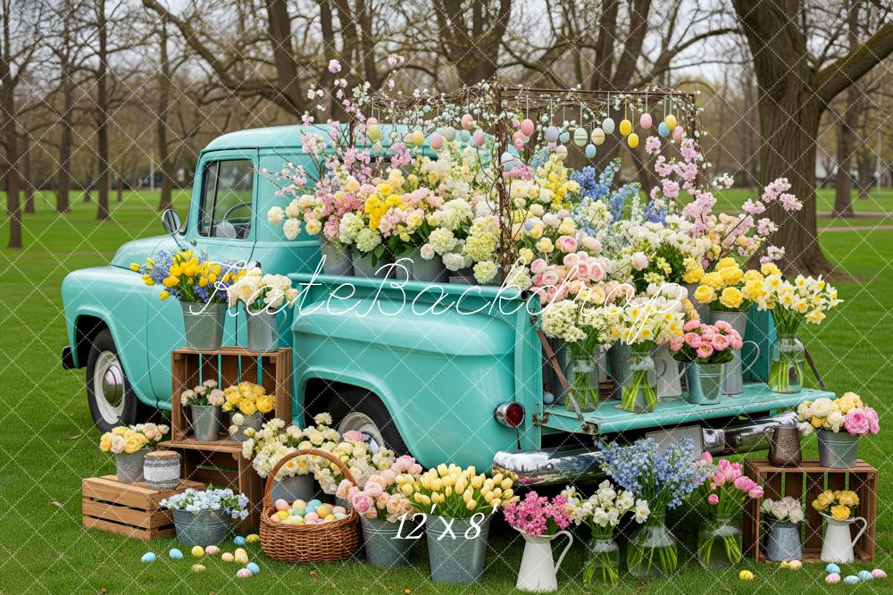 Kate Easter Truck Pastel Flowers Eggs Printed Backdrop Designed by Patty Roberts