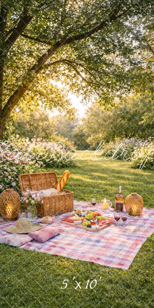 Kate Sweep Summer Picnic Basket Plaid Blanket Printed Backdrop Designed by Happy Squirrel Design