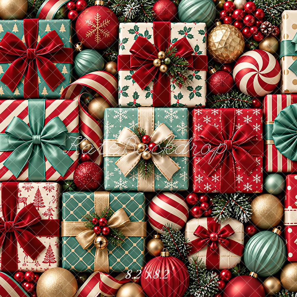 Kate Christmas Gift Boxes Ornaments Wall Printed Backdrop Designed by Angela Miller