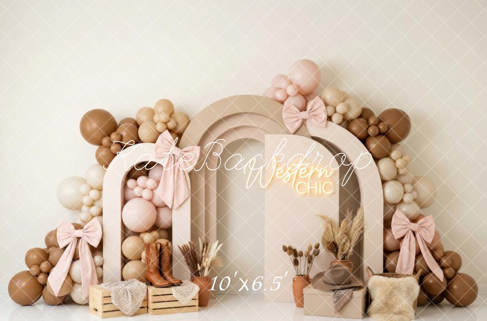 Kate Birthday Western Chic Balloon Arch Crates Boots Cowboy Hat Printed Backdrop Designed by Patty Roberts