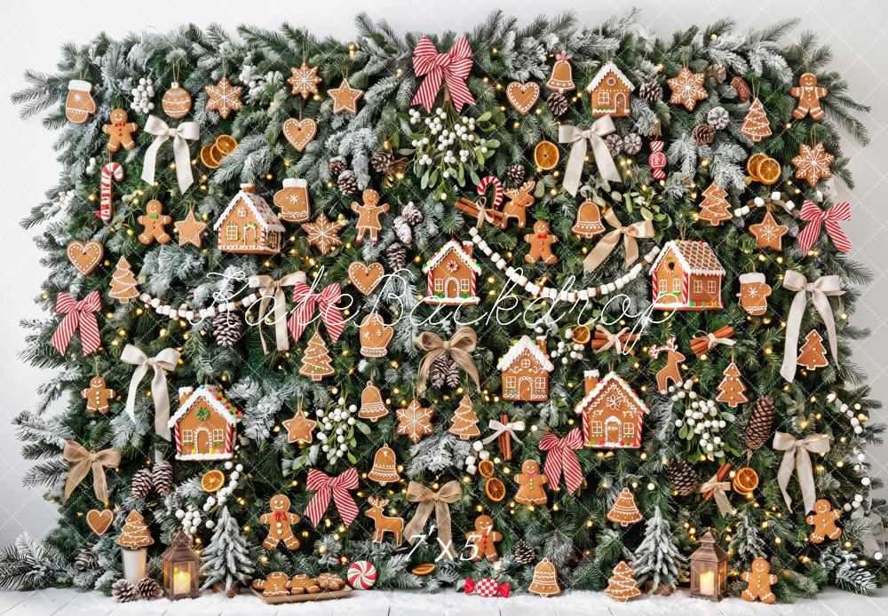Kate Christmas Gingerbread Cookie Garland Pine Tree Wall Printed Backdrop Designed by Patty Roberts