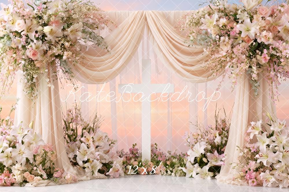Kate Church Stage Cross Wedding Flower Arch Drapes Printed Backdrop Designed by Angela Miller