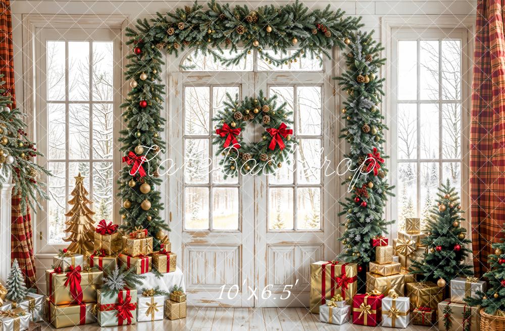 Corona de Navidad Regalos Puerta Ventana Fondo Designed by Emetselch