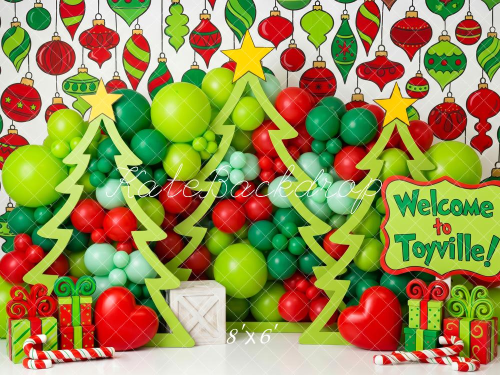Kate Christmas Whimsical Balloon Trees Ornaments Presents Kids Printed Backdrop Printed Backdrop Designed by Patty Roberts