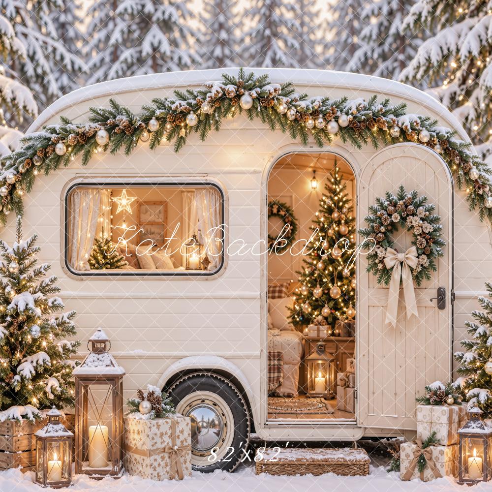 Kate Christmas Snowy White Camper Garland Gifts Forest Printed Backdrop Designed by Emetselch