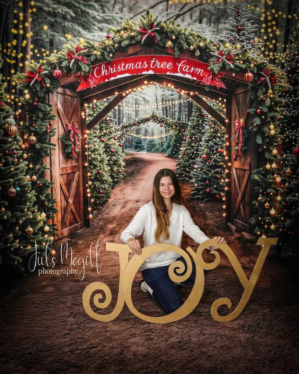 Kate Christmas Tree Forest Farm Wooden Door Backdrop Designed by Emetselch