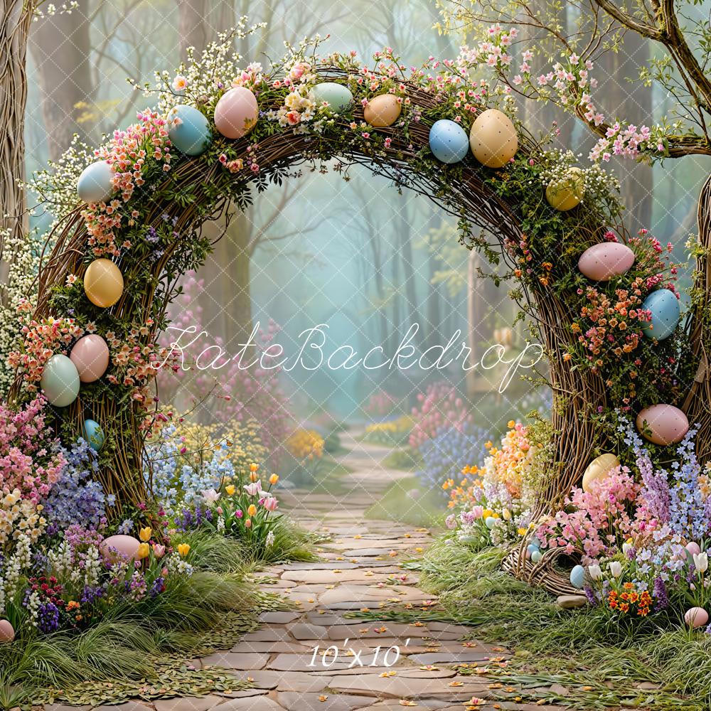 Kate Easter Forest Bunny Flower Arch Pastel Eggs Pathway Backdrop Designed by Emetselch
