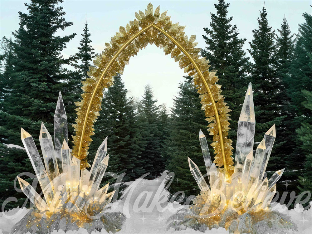 Kate Winter Forest White Gold Crystal Retro Arch Backdrop Designed by Mini MakeBelieve