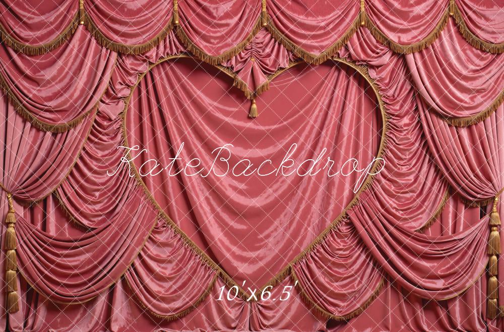 Kate Valentines Pink Heart Shaped Curtain Drapes Printed Backdrop Designed by Mini MakeBelieve