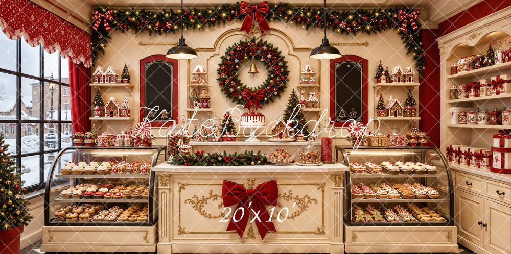 Kate Christmas Bakery Shop Garland Gingerbread Wreath Printed Backdrop Designed by Emetselch