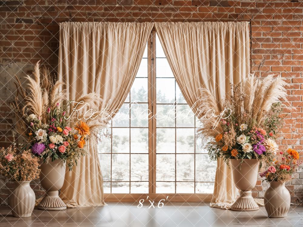 Kate Boho Floral Brick Window Backdrop Designed by Emetselch