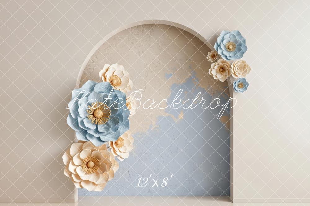 Kate Spring Blue and Beige Flower Arch Printed Backdrop Designed by Patty Roberts