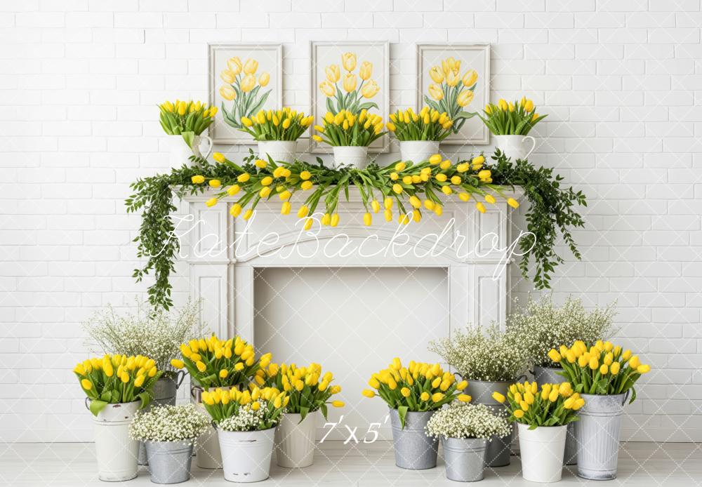 Kate Spring Yellow Tulips Flower Fireplace Backdrop Designed by Patty Roberts