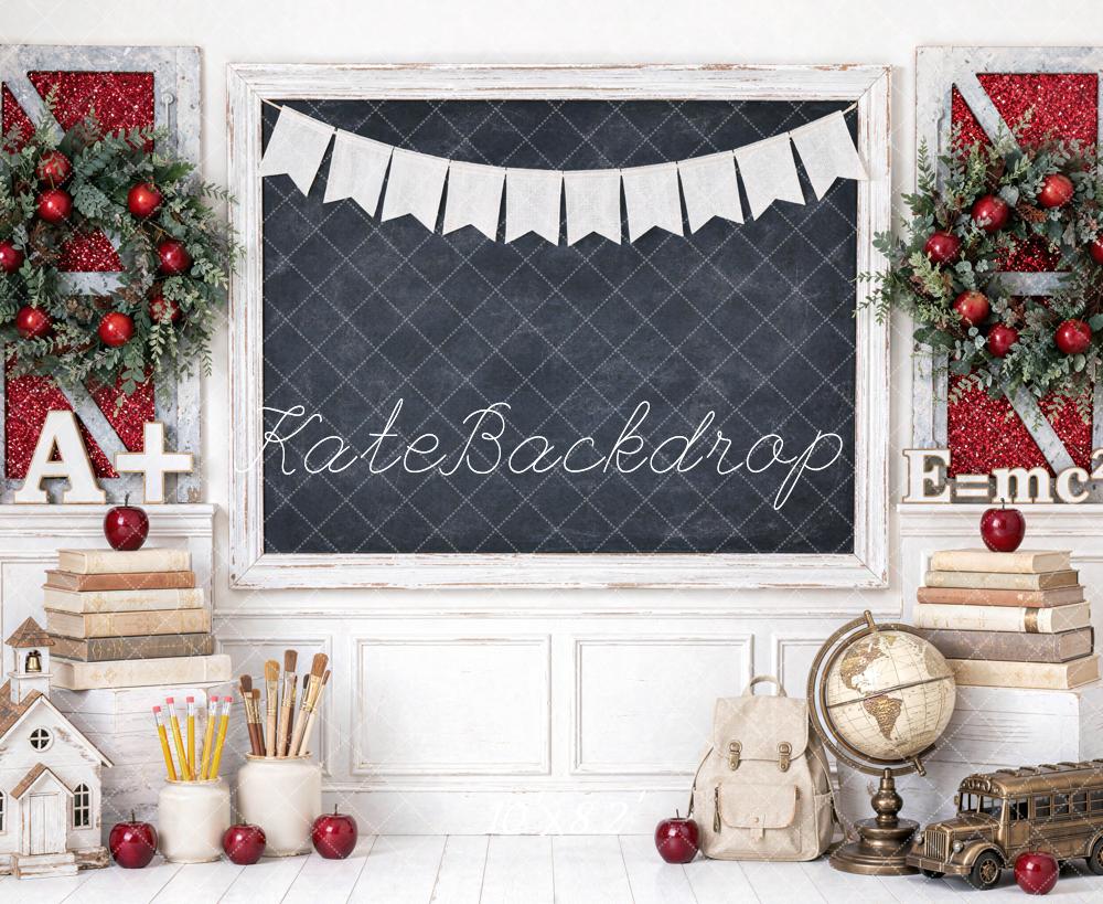 Kate Christmas School Classroom Chalkboard Wreaths Bunting Printed Backdrop Designed by Mini MakeBelieve