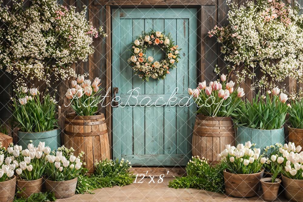 Fondo de Puerta Rústica de Tulipanes Florales de Primavera diseñado por Emetselch
